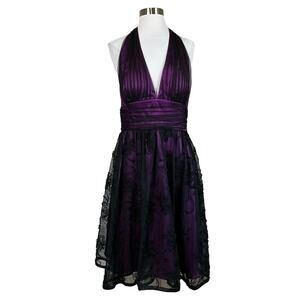 Adrianna Papell Vintage Halter A-Line Midi Cocktail Dress Purple & Black Size 12